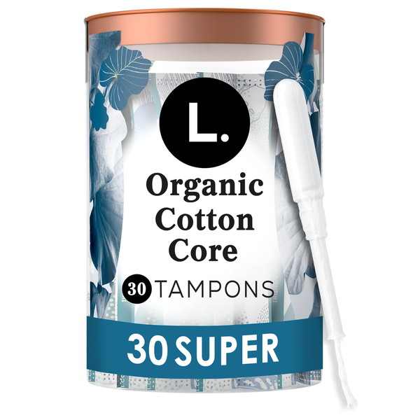 L. Organic Cotton Tampons Super Absorbency, BPA-free Plastic Applicator