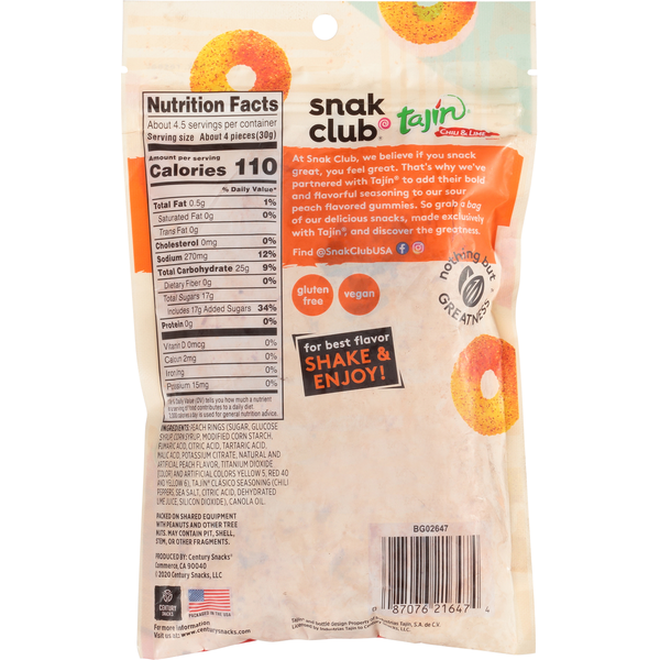 Snak Club Peach Rings, Chili & Lime, Mild