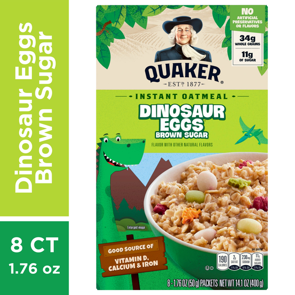 Quaker Instant Oatmeal Dinosaur Eggs Brown Sugar 1.76 Oz, 8 Count