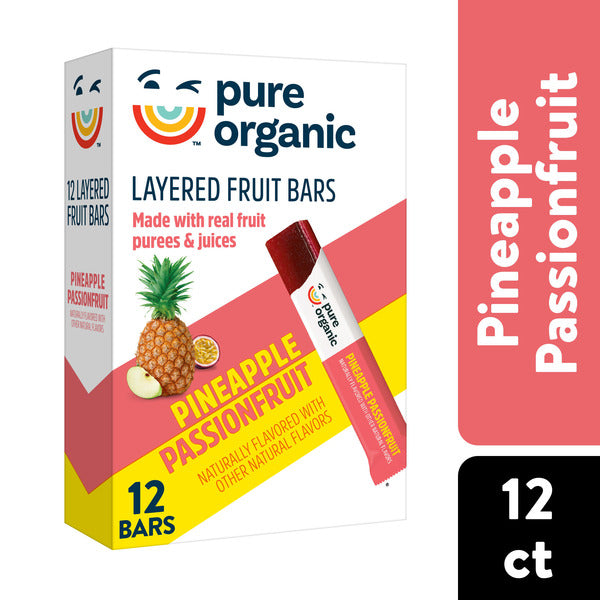 Pure Organic Pineapple Passionfruit Layered Fruit Bars, Gluten Free, 12 Count