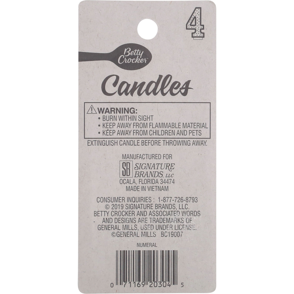 Betty Crocker Birthday Candle, Numeral 4, 3 Inch