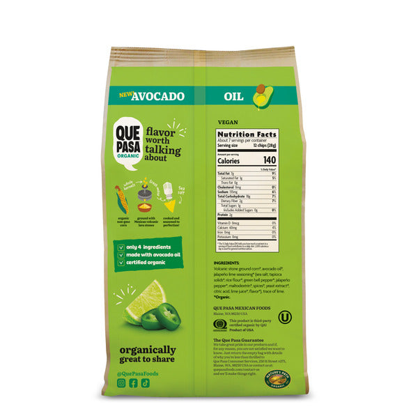 Que Pasa Avocado Oil Jalapeno & Lime Tortilla Chips