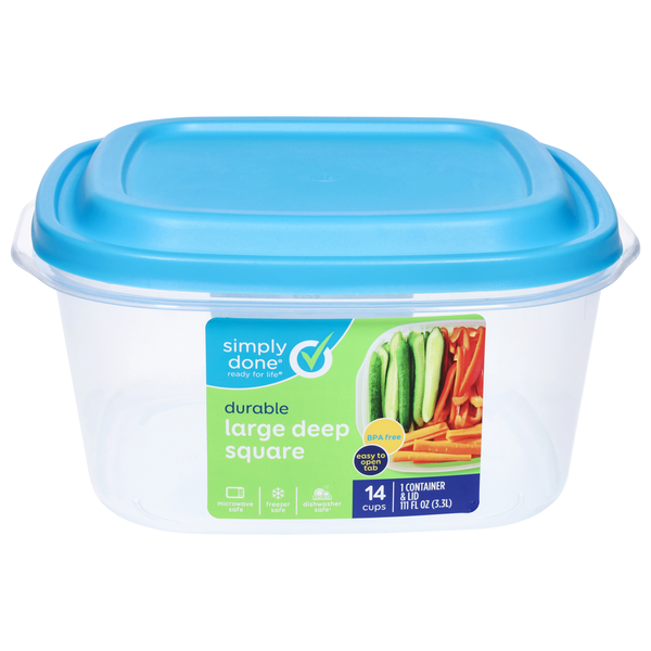 Simply Done Container & Lid, Durable, Large Deep Square, 14 Cup