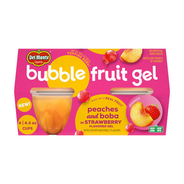 Del Monte Bubble Fruit Peaches in Strawberry Gel Fruit Cup Snacks