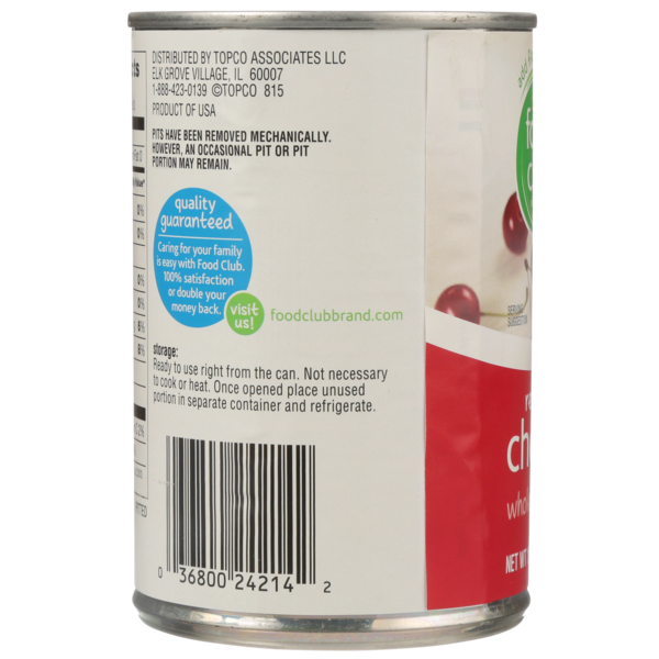 Food Club Red Tart Whole Pitted Cherries In Water