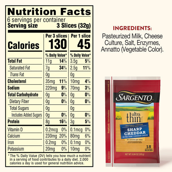 Sargento Ultra Thin® Natural Sharp Cheddar Sliced Cheese, 18 Slices
