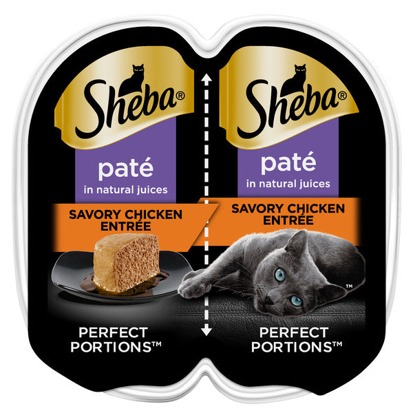 SHEBA PERFECT PORTIONS Perfect Portions Wet Cat Food Pate Savory Chicken Entree, 2.6 oz. Twin-Pack Trays (24 Count)