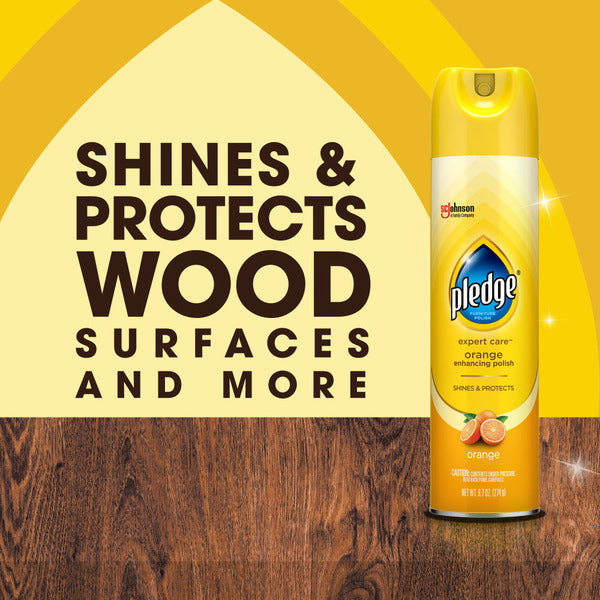 Pledge® Expert Care™ Wood Polish Shines and Protects Aerosol, Orange Enhancing