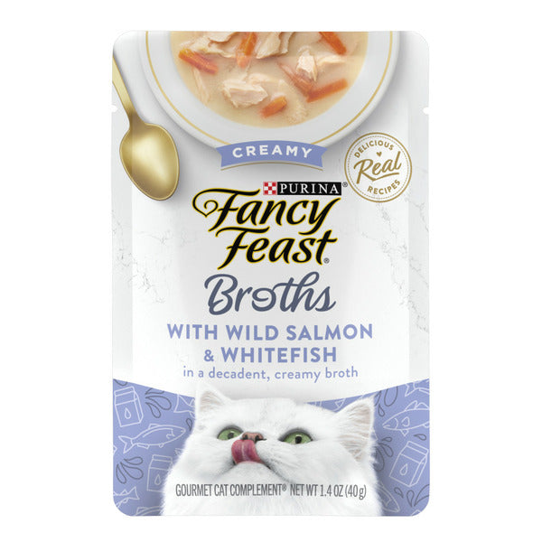 Purina Fancy Feast Lickable Wet Cat Food Broth Topper, Creamy Wild Salmon and Whitefish