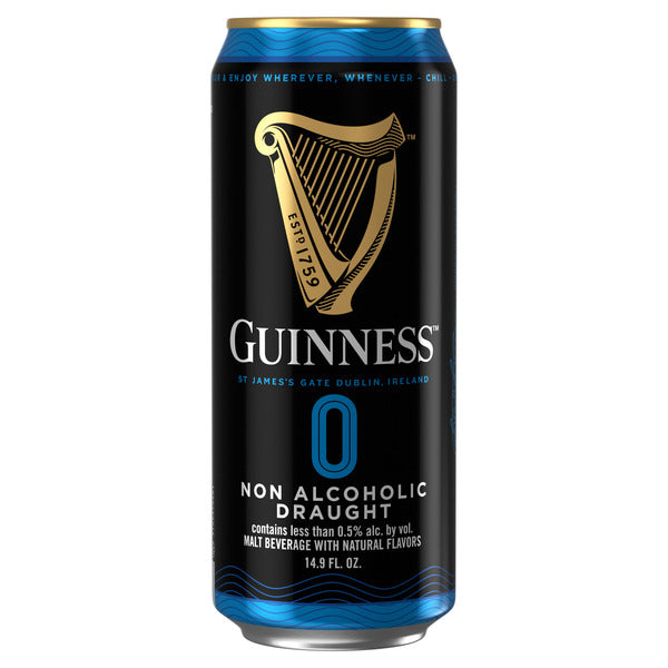 Guinness 0 Draught Non-Alcoholic Import Beer, 4 pack Cans, 14.9 fl oz, less than 0.5% ABV
