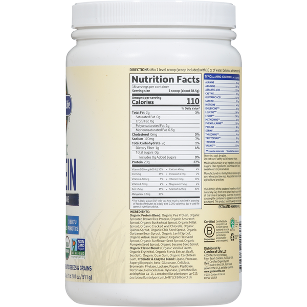 Garden of Life Protein Shake, Organic, Vanilla