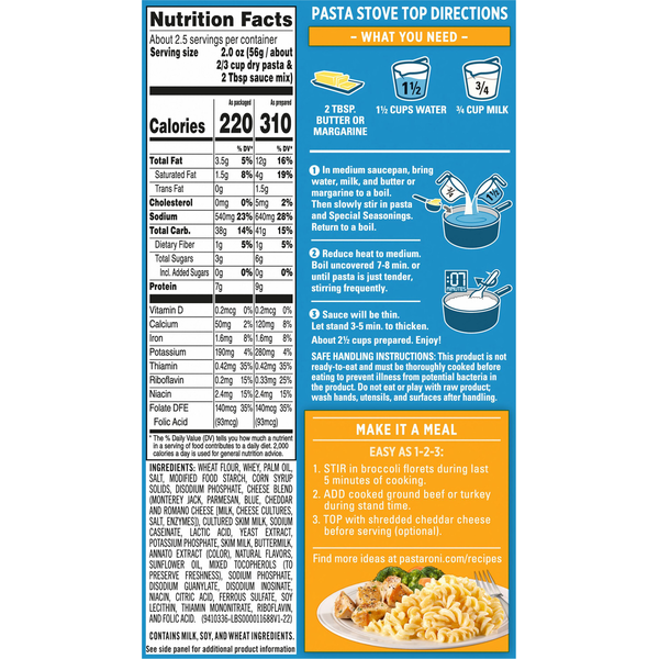 Pasta Roni Four Cheese Flavor Corkscrew Pasta