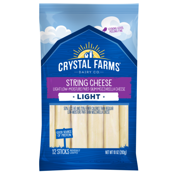 Crystal Farms String Cheese, Light, Mozzarella, Low-Moisture, Part-Skim