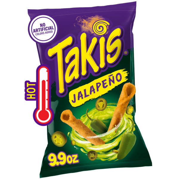 Takis Jalapeno 9.9 oz Sharing Size Bag, Pickled Jalapeno Flavored Hot Spicy Rolled Tortilla Chips