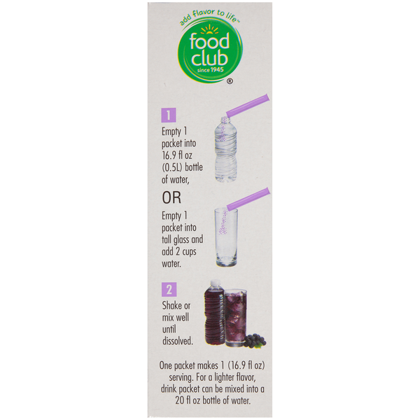 Food Club +H2O To Go!, Grape Low Calorie Drink Mix
