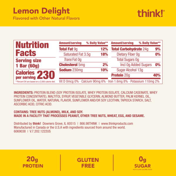 think! Lemon Delight High Protein Bar, 5 Count