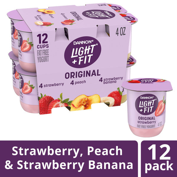 Dannon Light + Fit Regular Nonfat Yogurt, Strawberry/Strawberry Banana/Peach