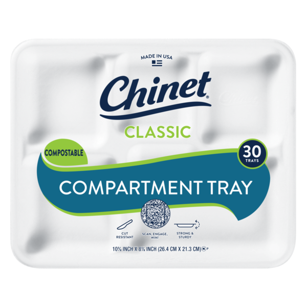 Chinet Paper Compartment Tray 10 3/8 x 8 3/8in (30 Count)