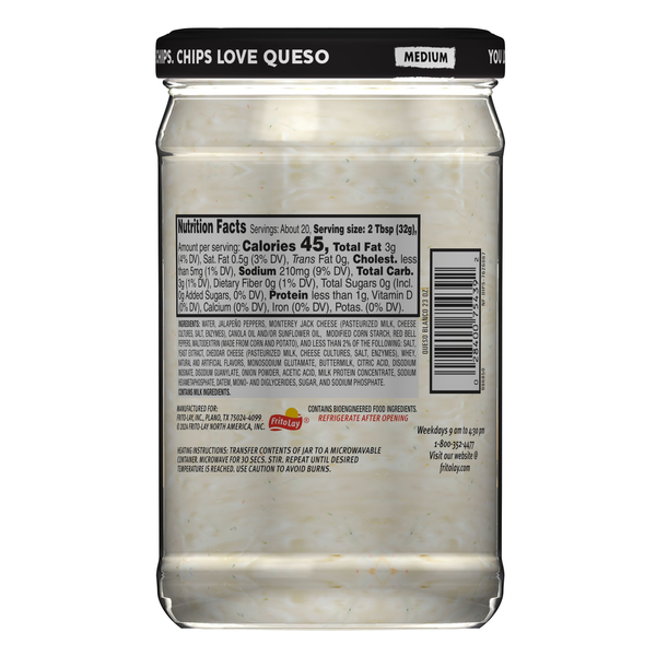 Tostitos Medium Dip Queso Blanco Naturally And Artificially Flavored