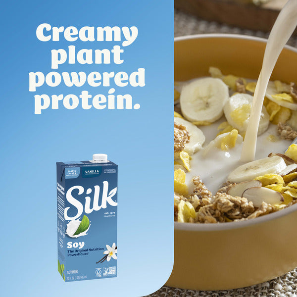 Silk Soy Milk, Organic Vanilla, Shelf Stable, Dairy Free, Lactose Free, Vegan Milk with 6g Protein per Serving, 32 FL OZ Quart