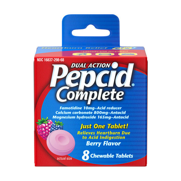Pepcid Complete Acid Reducer + Antacid Chews, Berry Flavored, 8 ct