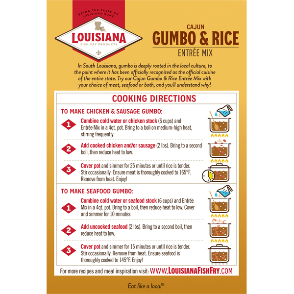 Louisiana Fish Fry Products Entree Mix, Gumbo & Rice, Cajun