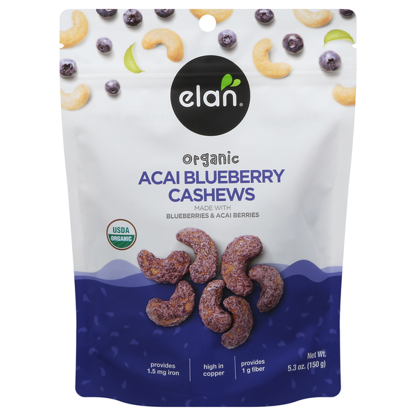 Elan Cashews, Organic, Acai Blueberry