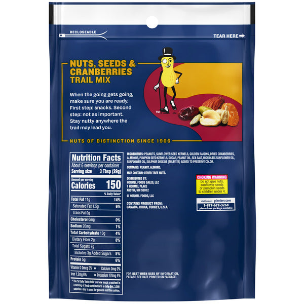 Planters Trail Mix Nuts, Seeds, And Cranberry, 6 OZ