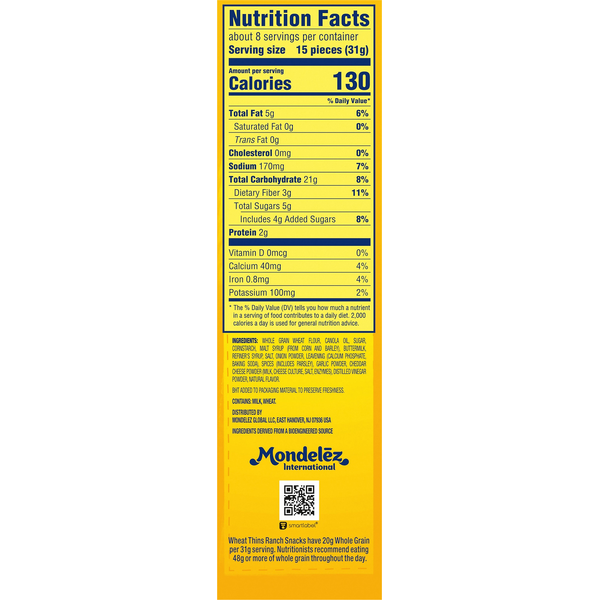 Wheat Thins 100% Whole Grain Wheat Ranch Snacks