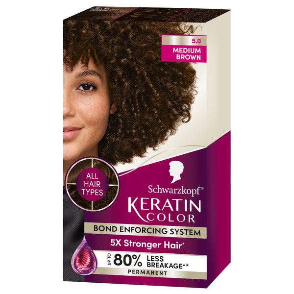 Schwarzkopf Schwarzkopf Keratin Hair Dye 5.0 Medium Brown, Permanent Hair Color, 1 Use