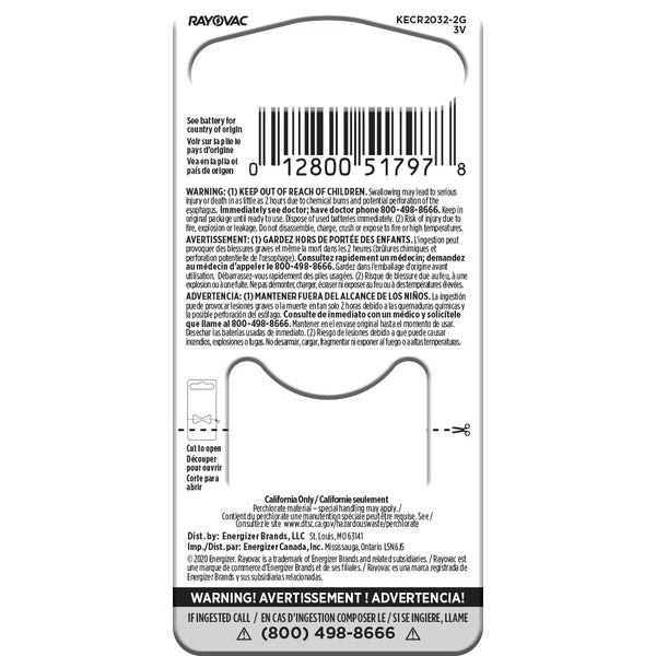 RAYOVAC Lithium Coin Cell Batteries Size 2032 3V