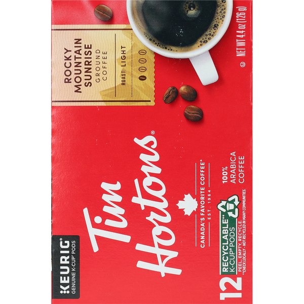 Tim Hortons Ground K-Cup Pods Light Rocky Mountain Sunrise Coffee