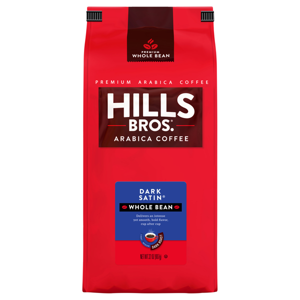 Hills Bros. Whole Bean Premium Arabica Dark Roast Dark Satin Coffee