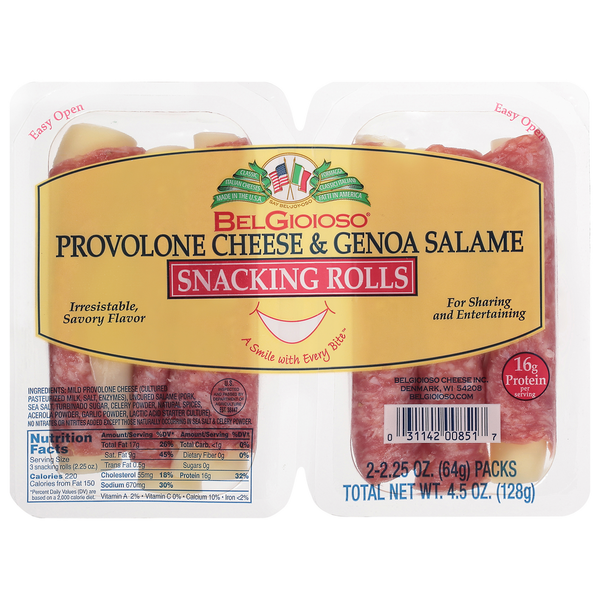 BelGioioso Snacking Rolls, Provolone Cheese & Genoa Salame