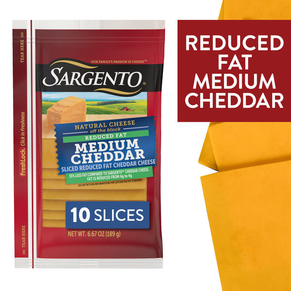 Sargento Reduced Fat Natural Medium Cheddar Sliced Cheese, 10 Slices
