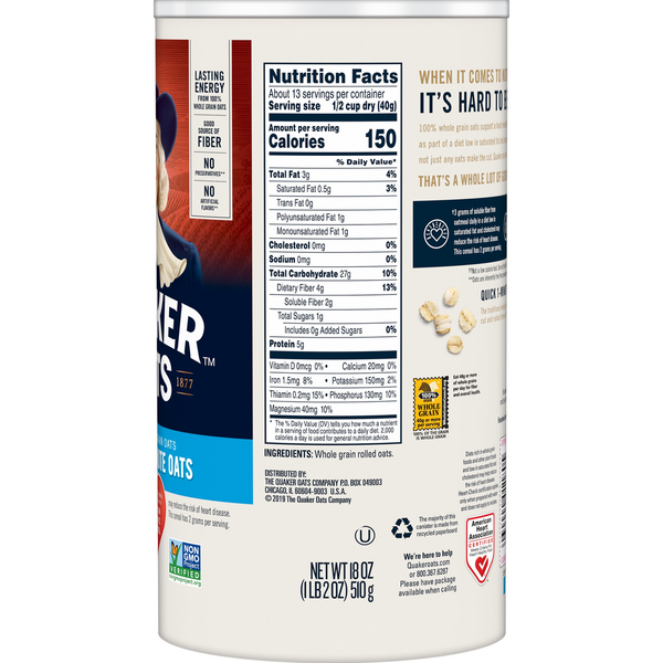 Quaker Oats, 100% Whole Grain, Quick 1-Minute