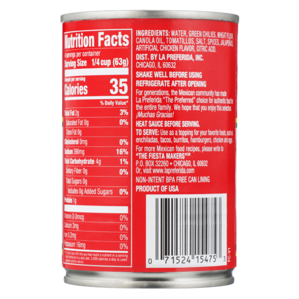 La Preferida Green Chile Enchilada Sauce, Medium