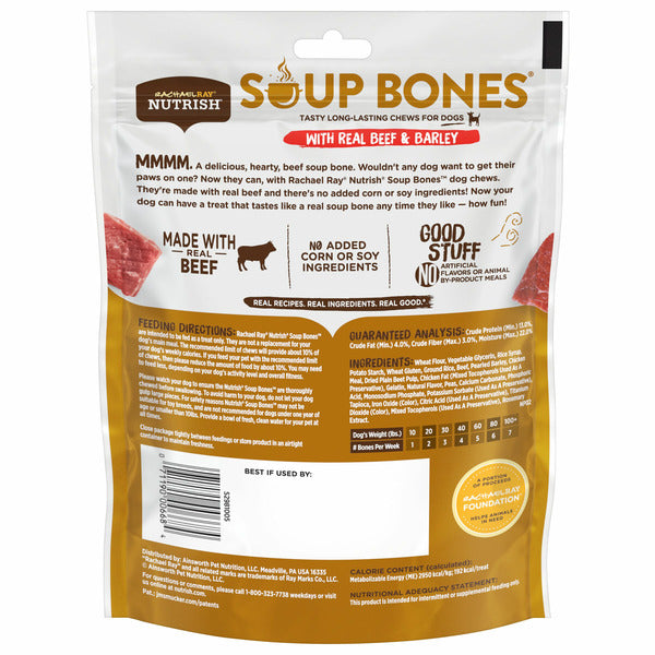 Rachael Ray Nutrish Soup Bones Tasty Long-Lasting Chews for Dogs With Real Beef & Barley