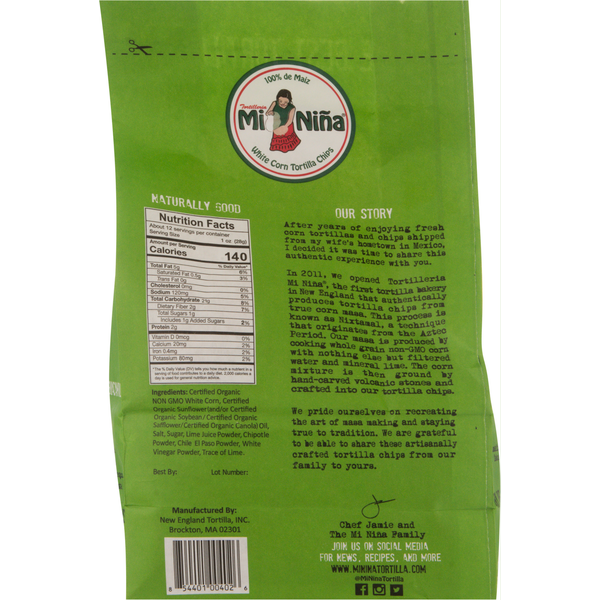 Mi Nina Tortilla Chips, White Corn, Spicy Chipotle Lime