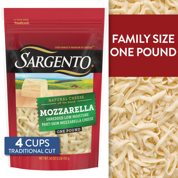 Sargento Natural Mozzarella Shredded Cheese, Traditional Cut, 16 oz