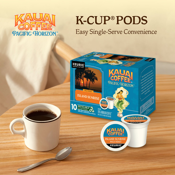 Kauai Coffee K-Cup Pods Ground Mild Roast Island Sunrise Coffee