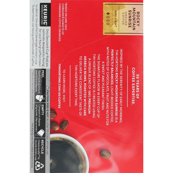Tim Hortons Ground K-Cup Pods Light Rocky Mountain Sunrise Coffee