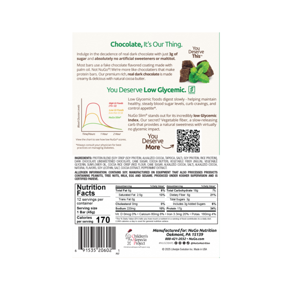 NuGo Slim Chocolate Mint, Vegan, Gluten Free, Low Sugar, Protein Bar