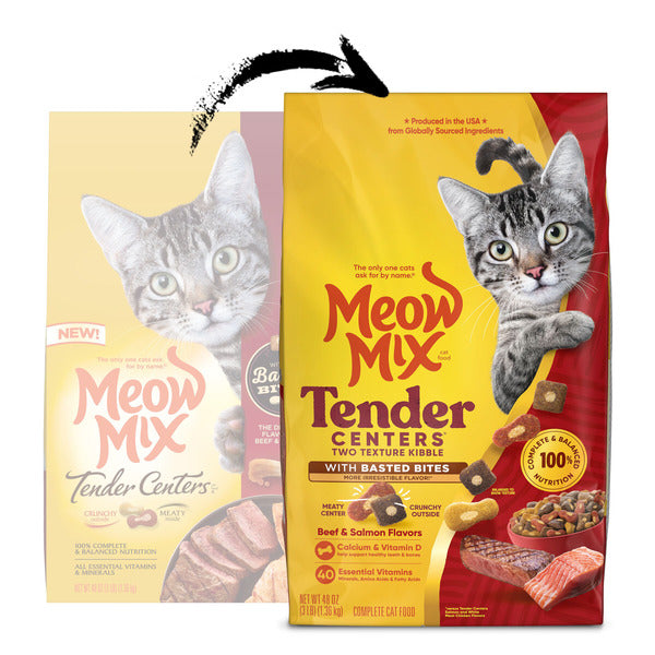 Meow Mix Tender Centers with Basted Bites, Beef & Salmon Flavors, Dry Cat Food