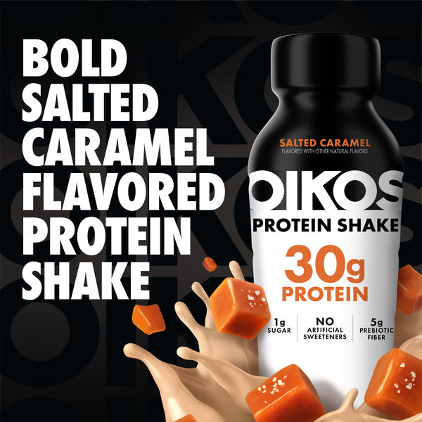 Oikos Protein Shake, Salted Caramel, 30g High Protein Drinks, Shelf Stable, Ready to Drink, 5g Prebiotic Fiber, 12 fl oz Bottle DestGlow