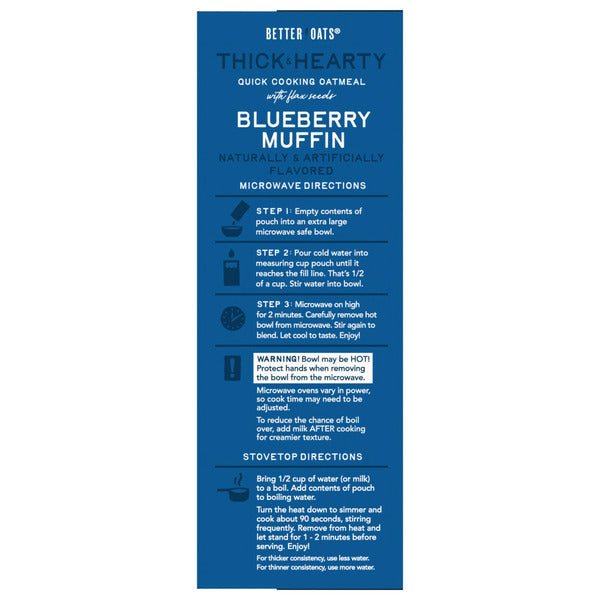 Better Oats Thick & Hearty Blueberry Muffin Instant Oatmeal with Flax Seeds