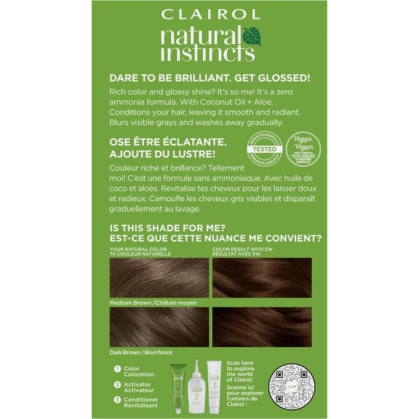 Clairol 5W Medium Warm Brown Zero Ammonia Vegan Hair Color with Coconut Oil + Aloe