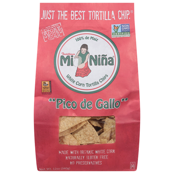Mi Nina Tortilla Chips, White Corn, Pico De Gallo