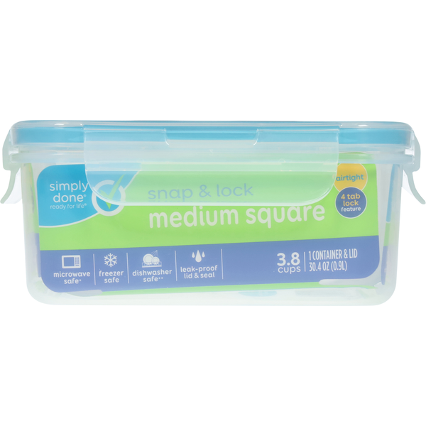 Simply Done Container & Lid, Snap & Lock, Medium, Square, 30.4 Ounce