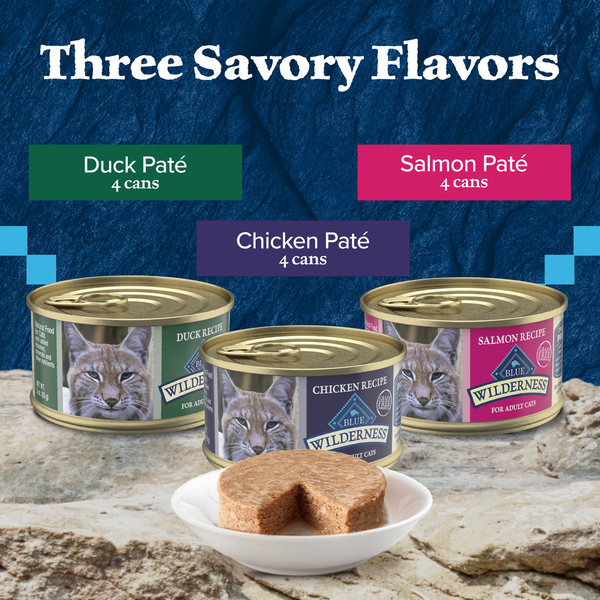 Blue Buffalo Wilderness High Protein Pate Wet Cat Food,, Chicken, Salmon & Duck Variety Pack